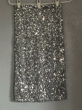 NWT Pretty Guide Grey Base Silver Sequin Pencil Skirt Womens Size S